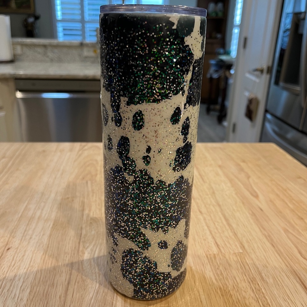 Glittery  Stainless Travel Tumbler Green and White large  28 oz